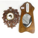 Oak wall barometer and another round carved barometer (2)
