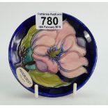 Moorcroft Hibiscus on blue ground small pin tray in original box