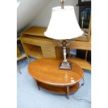 Yew oval coffee table togther with classically shaped two bulb table lamp(2)
