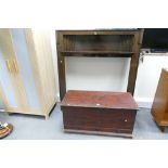 Twentieth century painted pine chest with filing drawer and a mid century oak mantle (2)