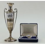 Hall marked, weighted silver two handled presentation cup together with similar cased pill box.