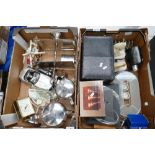 A mixed collection of items to include stainless steel catering items, similar hip flasks,