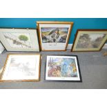 A mixed collection of framed prints to include cottage scenes, Salradon Dali,