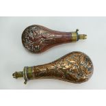 19th Century Copper powder flasks with embossed decoration(2)