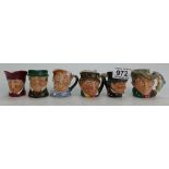 Royal Doulton miniature character jugs The Cardinal, Mr Pickwick, Paddy, John Peel,