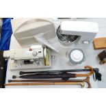 A mixed collection of items to include Alpha automatic model 6112 sewing machine,