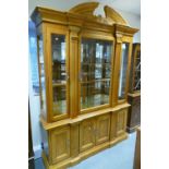 Quality reproduction light walnut and oak Queen Anne style display unit with glazed sides and three