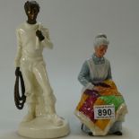 Royal Doulton character figure Eventide HN2814 and Minton cream and bronze figure The Fisherman
