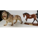 Large Melba Ware figure of a lion together with Beswick Spirit Of Freedom (2)