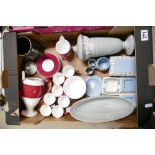 A mixed collection of Wedgwood items to include bone china burgandy and white coffee set and