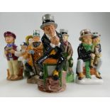 A collection of Woods and Sons small Charles Dickens Toby jugs to Include Oliver Twist, Scrooge,