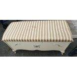 Jarman and Platt white French style blanket box with ceramic plaque decoration and upholstered top