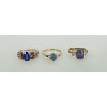 Ladies Silver dress ring set with semi precious stones and tow other similar ring,