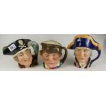 Royal Doulton large character jug Long John Silver D6335, Lord Nelson D6336 (nip to Hat),