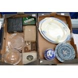 A collection of items including art glass dishes, boxed ladies compact set, metalware,