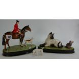 Beswick Tableau piece Huntsman and hounds (one hound detached and broken) on ceramic base together