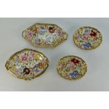Four Early Hammersley Hand Painted Dishes with Floral Design.