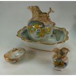 Large Royal Doulton gilt and floral decorated bedroom set to include water jug (damaged handle),