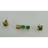 Emerald 2 stone square pendant and matching earrings. Stones measuring approx 5.5mm x 5.