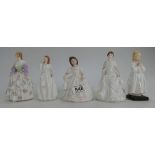 Royal Doulton small lady figures Bedtime HN1978, Dimity HN2169, Harmony HN4195, ICC backstamp,