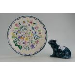 Poole pottery hand decorated wall plate with floral and deer decoration with similar Poole Badger