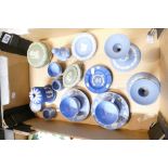 A collection of Wedgwood jasperware items to include cups, saucers, candlesticks,