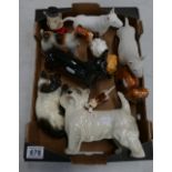 A mixed collection of items to include resin Bull Terrier figures, unmarked figures,