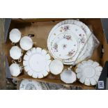 Royal Vale bone china tea set with gilt decoration and a Minton Marlow three tier cake stand
