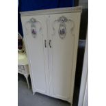 Jarman and Platt white French style two door wardrobe decorated with ceramic continental plaques