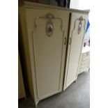 Jarman and Platt white French style two door wardrobe decorated with ceramic continental plaques