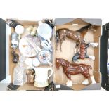 A mixed collection of items to include decorative large horse figures, Sadler novelty teapot,