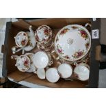 A collection of Royal Albert Old Country Rose items to include teapot, side plates, cups, saucers,