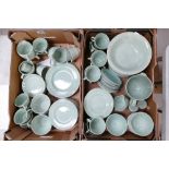 A large collection of Woods Bery utilitarian green dinner and tea ware(2 trays)