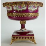 Large Limoges footed fruit bowl with brass upper frame and feet,