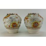 Pair of Charlotte Rhead Signed Crown Ducal Vases with Tudor Rose design