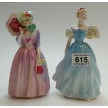 Royal Doulton Lady Figurines, Miss Demure HN1482 (Nip to umbrella),