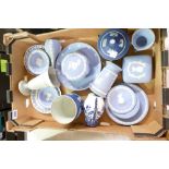 A collection of Wedgwood jasperware items to include dishes, planters, vases,