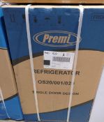 A Premi White single door refrigerator.