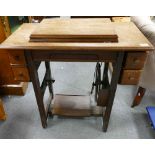 Jones sewing machine in oak foot press table (model: 32287)