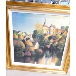 Very large Acrylic on canvas framed continetal landscape scene