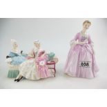 Royal Doulton lady figure The Love Letter HN2149 and The Hostess of Williamsburg HN2209 (2)