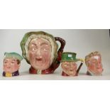 Beswick large character jug Sairey Gamp with three smaller character jugs Pecksniff,