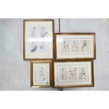 A collection of framed original risque French postcards featuring ladies semi-nude