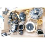 A mixed collection of ceramic items to include black and gold Davenport decorated teaware together