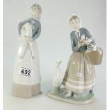 A large Lladro figure of a lady with a lamb and a large Lladro figure of a lady with geese (2)