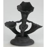 A prestige Wedgwood Black Basalt Cornucopia cherub figural vase, boxed with certificate.