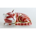 Royal Crown Derby paperweight Sleepy Ginger Kitten, limited edition with gold stopper,