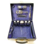 Fine quality large navy blue leather travelling vanity case,