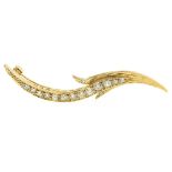 18ct Leaf brooch set with 13 diamonds, 6.8 grams.