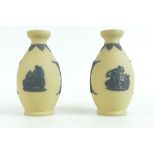 Wedgwood pair small vases in dip yellow /black jasperware,